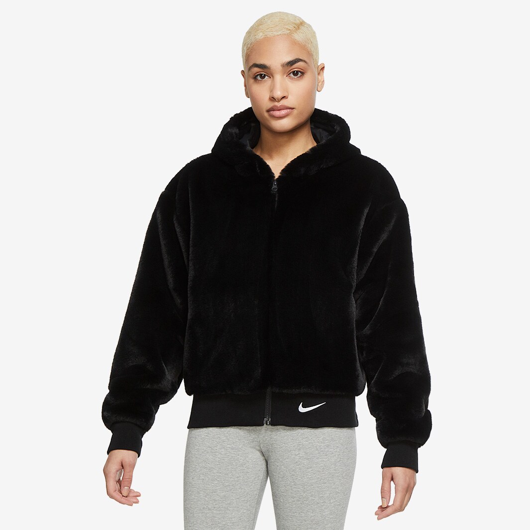Nike Sportswear Womens Essentials Faux Fur Jacket - Black/White - Tops ...