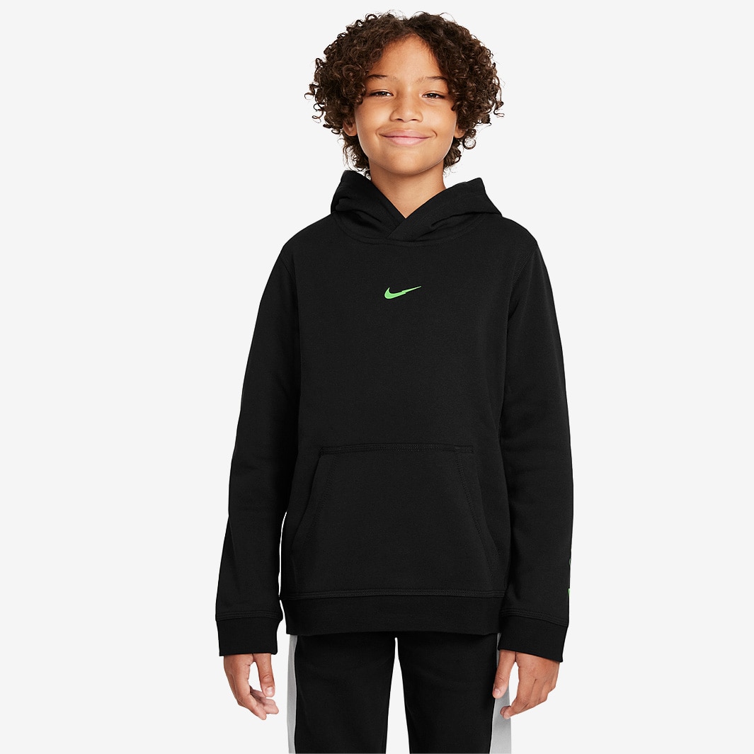 Nike Sportswear Kids Zigzag Fleece Pullover Hoodie - Black/Black/Lime ...