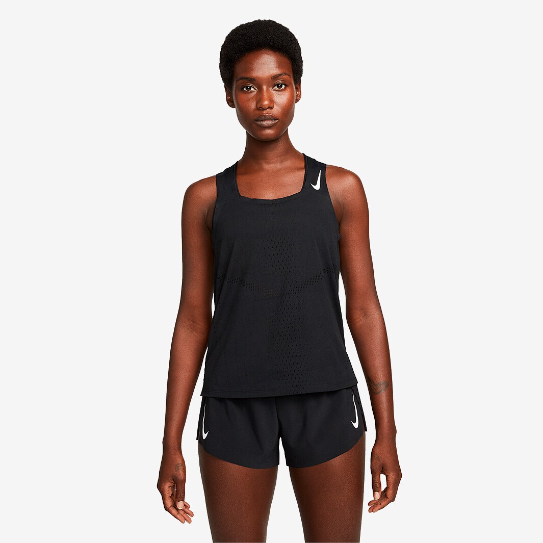 Nike Womens Dri-FIT ADV AeroSwift Singlet - Black/White - Womens Clothing