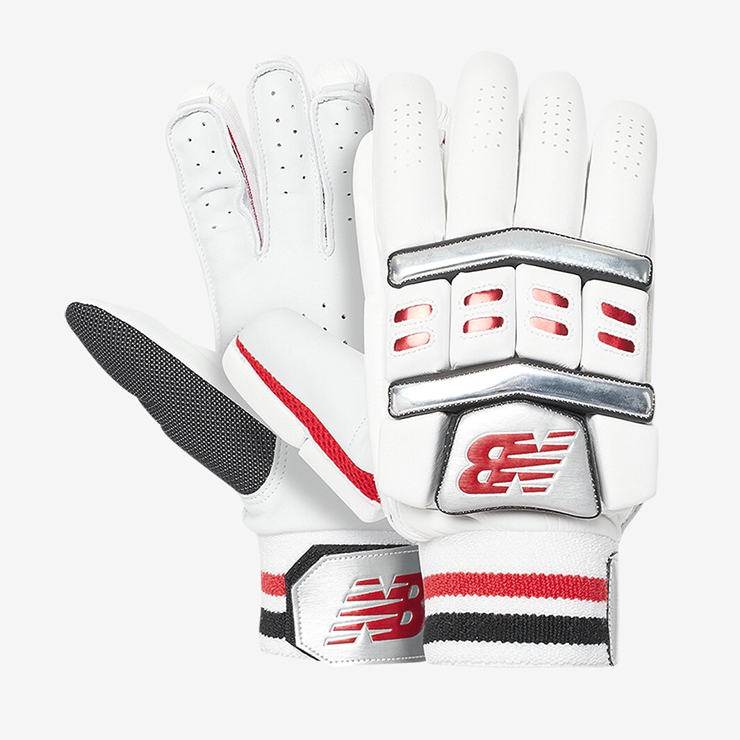 New Balance TC Pro RH Batting Gloves White/Red/Silver Batting Equipment ProDirect Cricket
