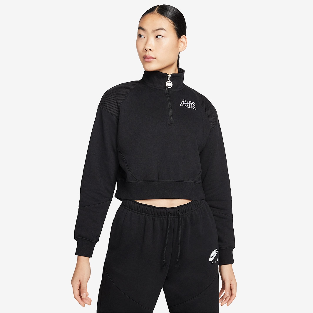 Nike Air Womens Fleece 1/4-Zip Top - Black/Black/White - Tops - Womens ...