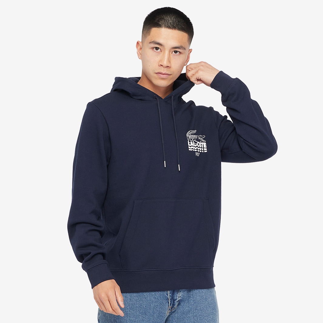 Lacoste Logo Repeat Hoodie - Navy Blue - Mens Clothing | Pro:Direct Soccer