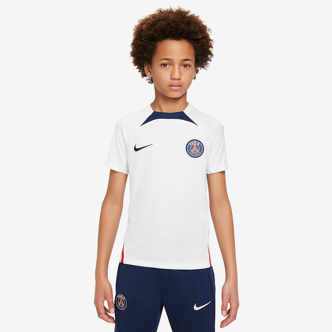Nike Paris Saint-Germain 22/23 Kids Strike SS Top - White/Midnight Navy ...