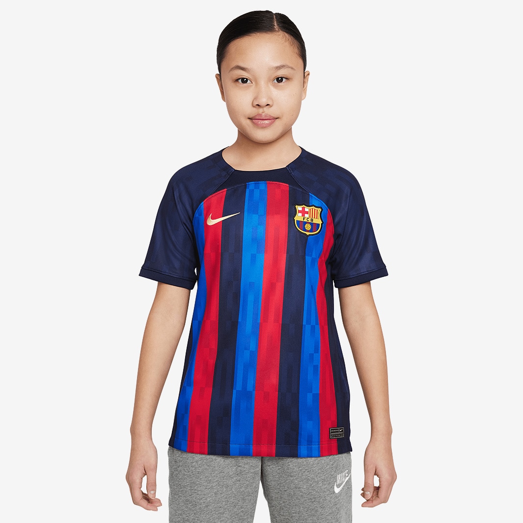 Nike FC Barcelona 22/23 Kids Home Stadium SS Shirt - Obsidian/Sesame ...