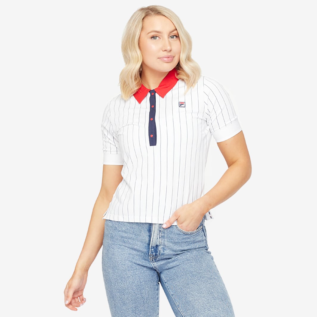 Womens FILA Heritage BB1 Classic Stripe Polo - White/Red/Navy - Tops ...