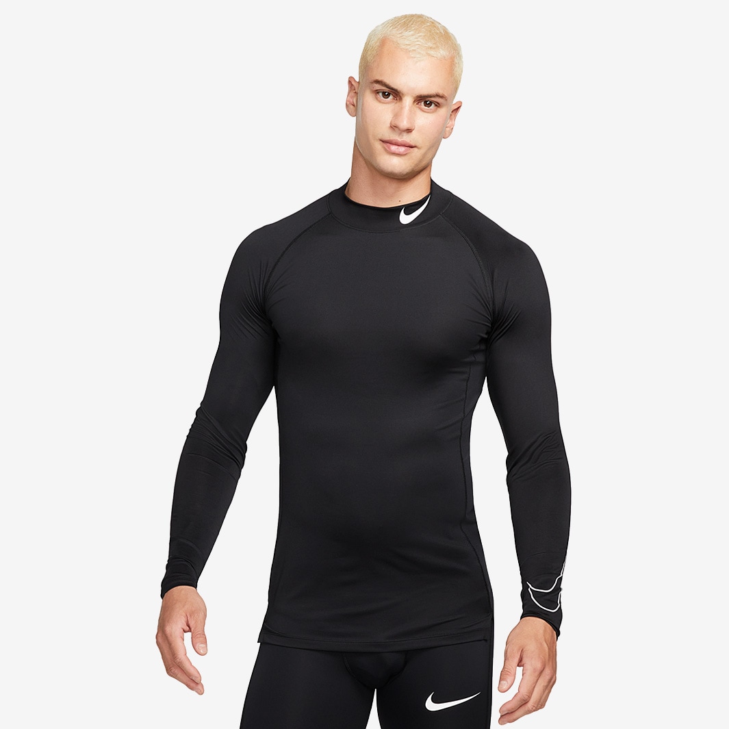 Nike Pro Dri-FIT Tight Fit LS Top - Black/White - Mens Clothing