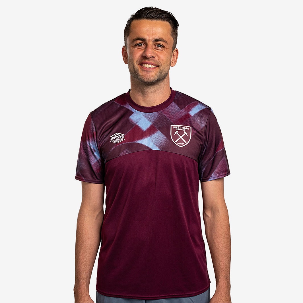 Umbro West Ham Warm Up Shirt Grape Wine/Cerulean Mens Replica Pro