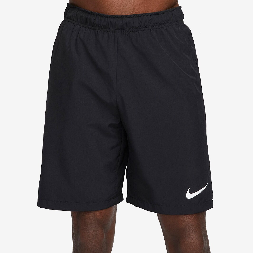 Nike Dri FIT 9 Inch Woven Training Shorts Black Black White Mens Clothing Pro Direct Running