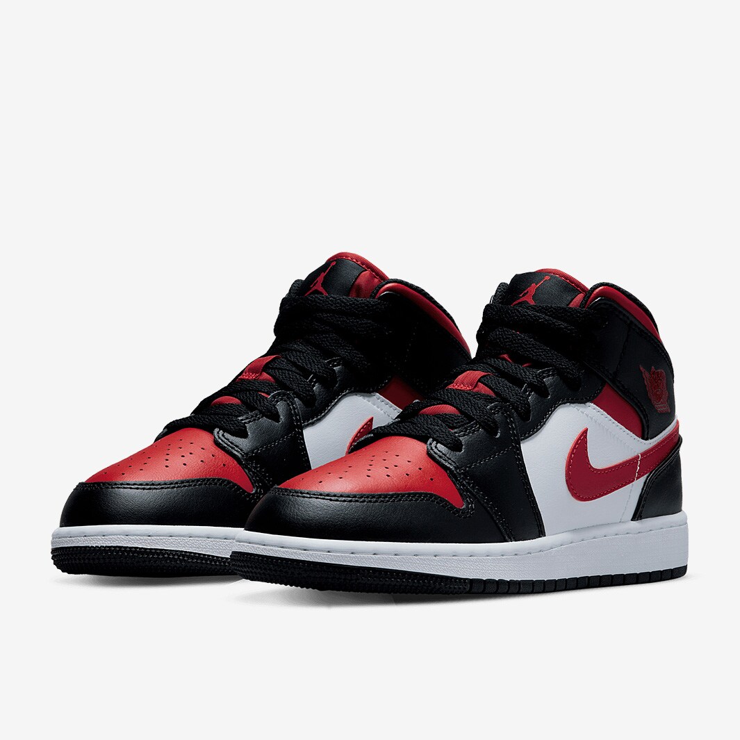 Air Jordan 1 Mid Enfant Plus Ag GS Noir Rouge Feu Blanc 