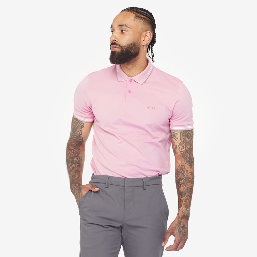 Hugo Boss Paul Curved Polo Lightpastel Pink Mens Clothing 