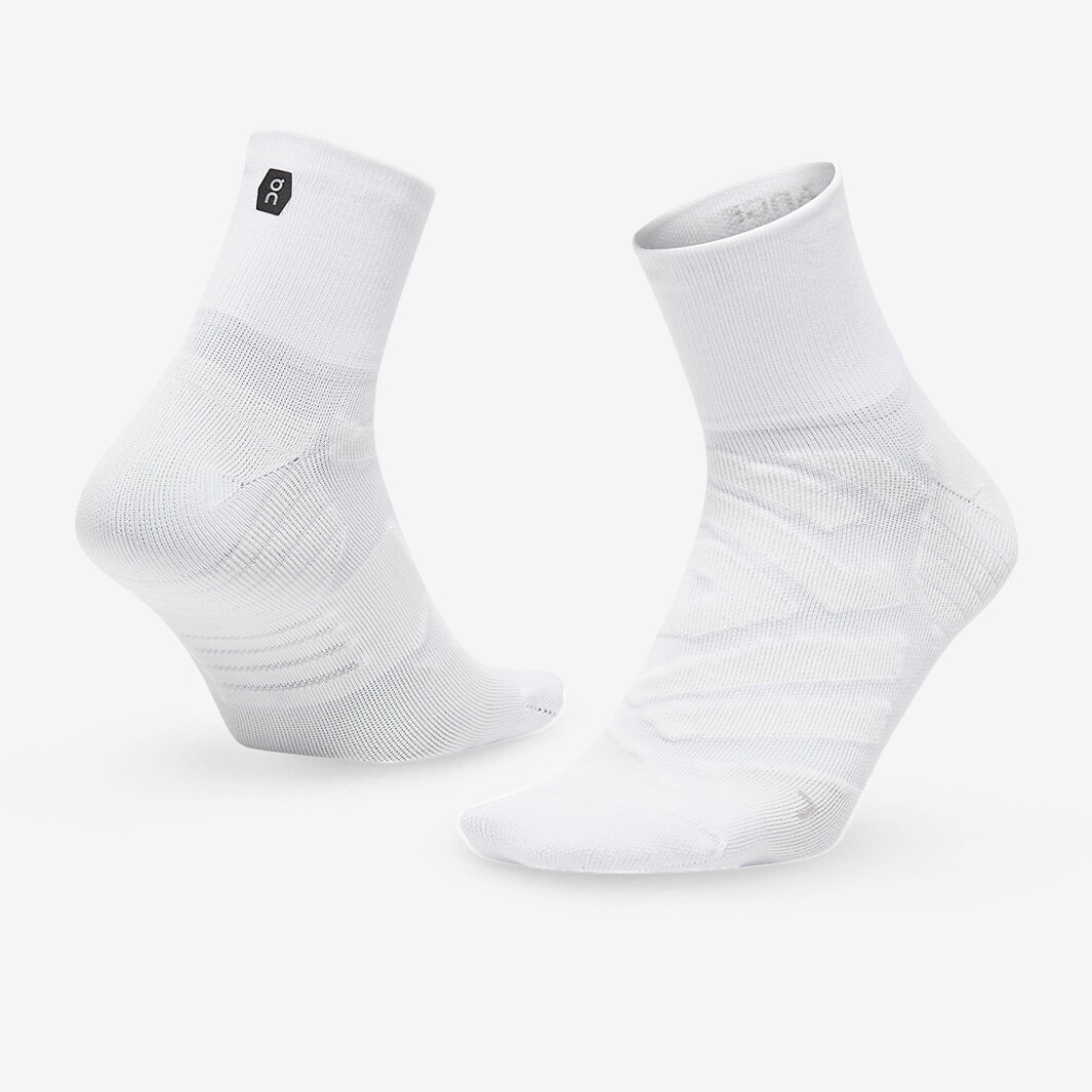 On Womens Performance Mid sock White/Ivory White Running Socks