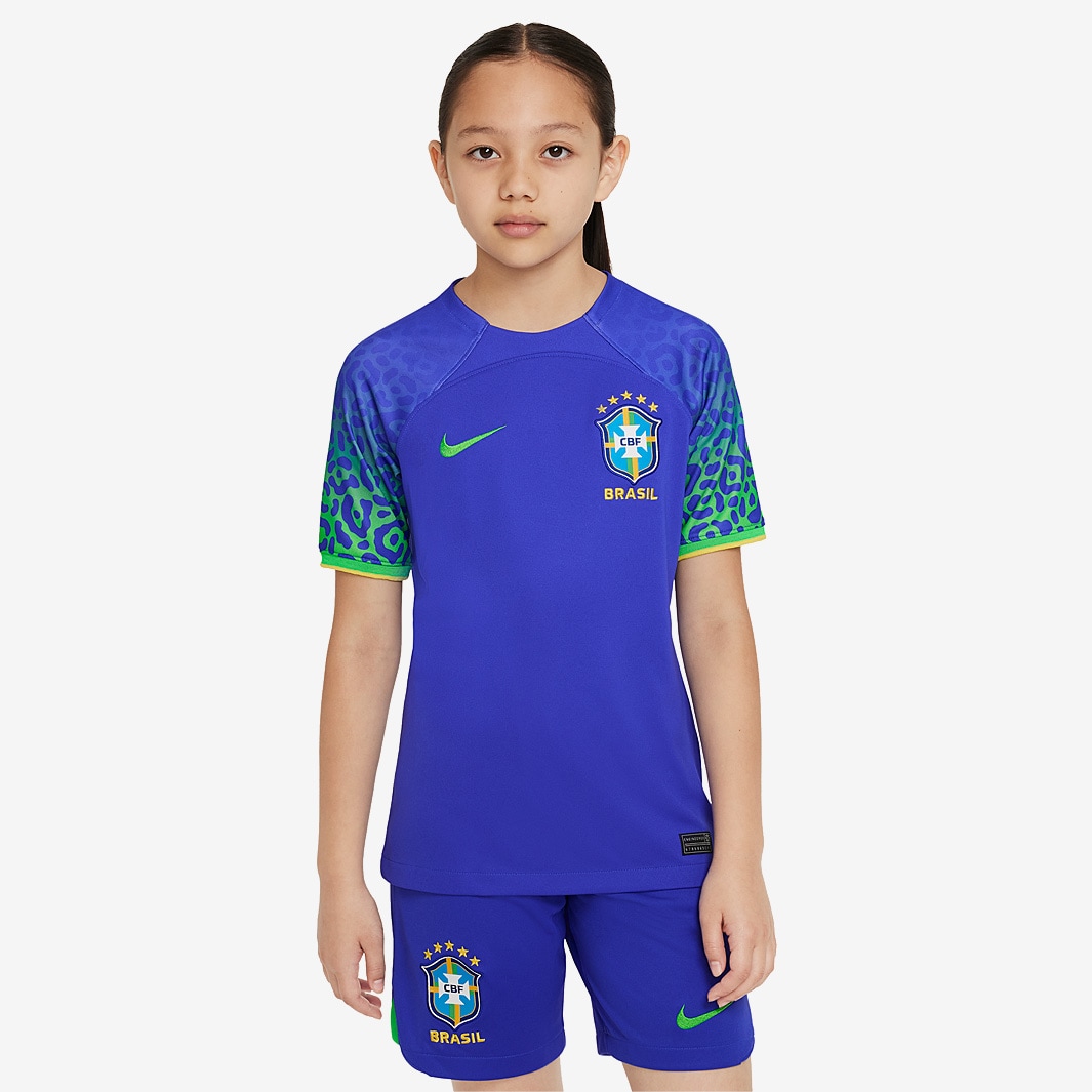 Nike Brazil 2023 Kids Dri-Fit SS Away Shirt - Paramount Blue/Green ...