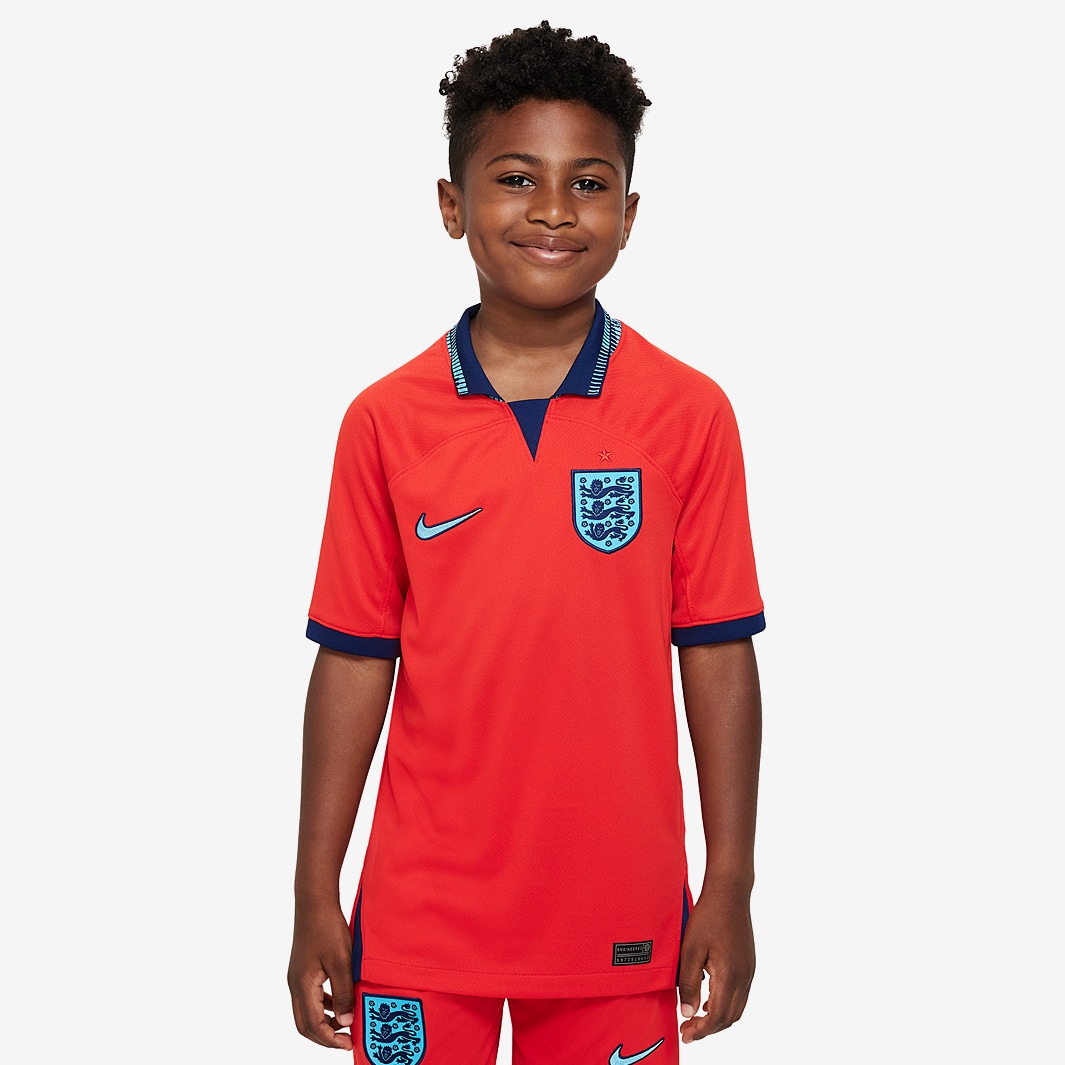 Nike England 22/23 Kids Dri-Fit SS Away Shirt - Challenge Red/Blue Void ...