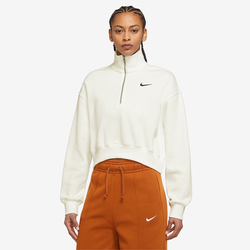 Nike Sportswear Womens Phoenix Fleece 1/4-Zip - Sail/Black - Tops ...