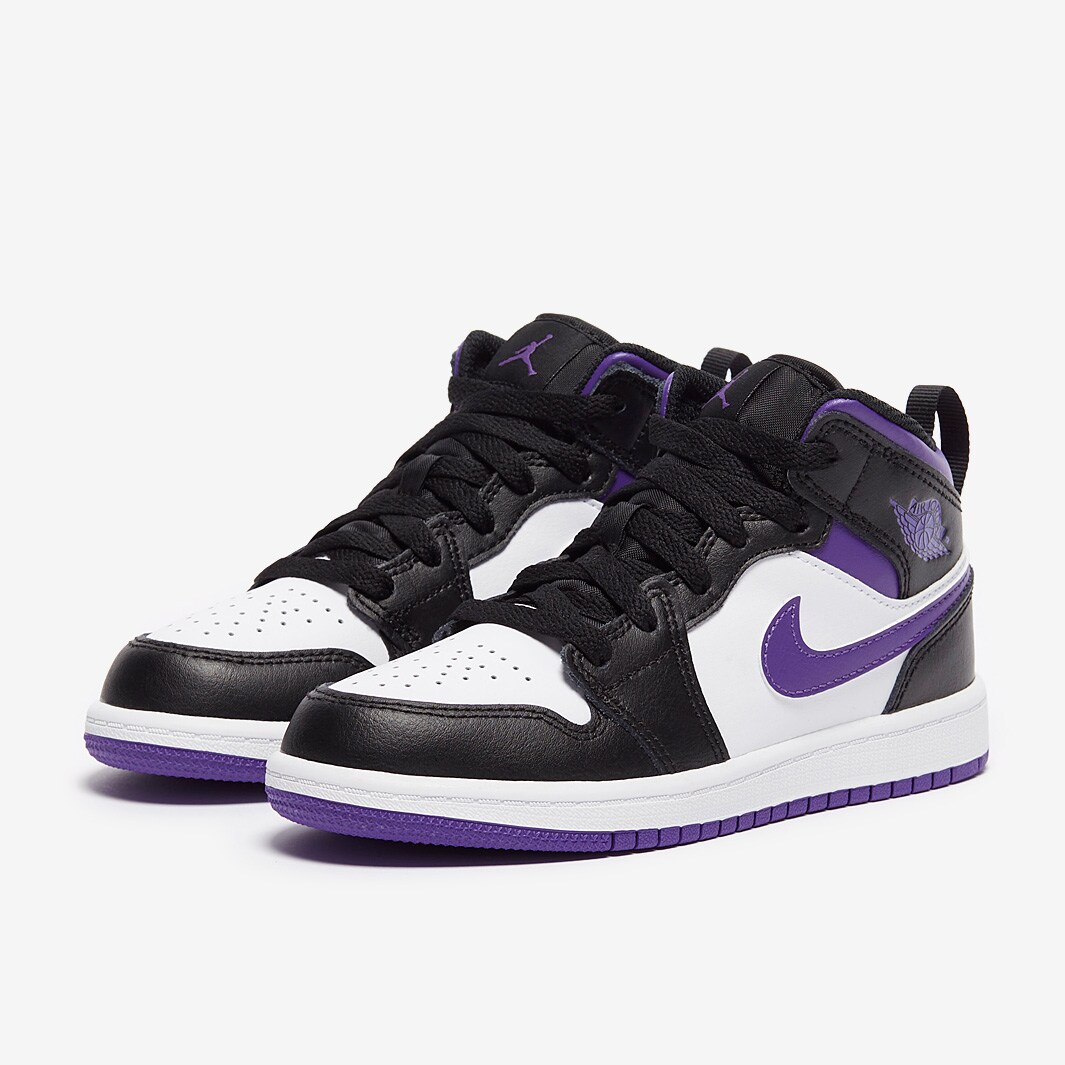 Jordan 1 Mid Younger Kids (PS) Black/Dark Iris/White Boys Shoes