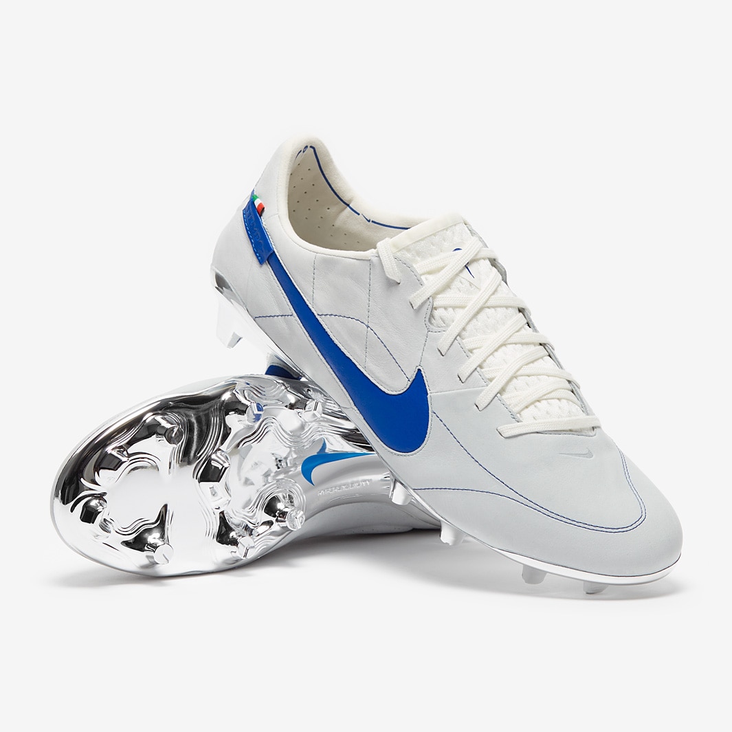 sobrino Canoa Vergonzoso Nike Tiempo Legend IX Elite x Made in Italy FG - Blanco/Azul Royal/Plateado  metalizado - Botas para hombre | Pro:Direct Soccer