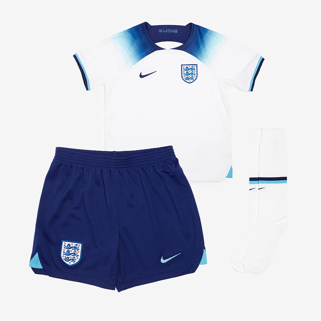 Nike England Little Kids 22/23 Dri-Fit Home Kit - White/Blue Fury/Blue ...