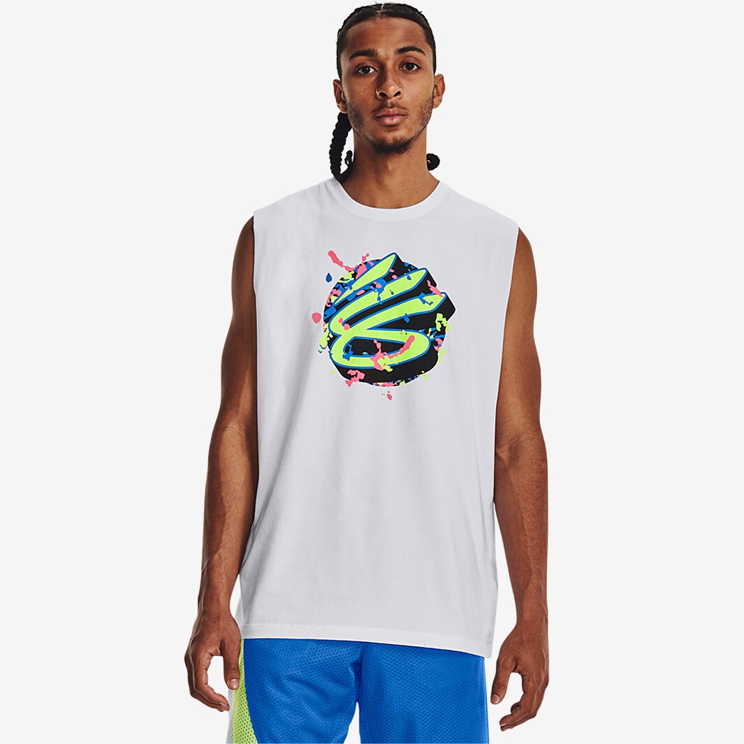 Under Armour Curry Sleeveless Tee White Black Lime Surge Mens Clothing Pro Direct Basketball