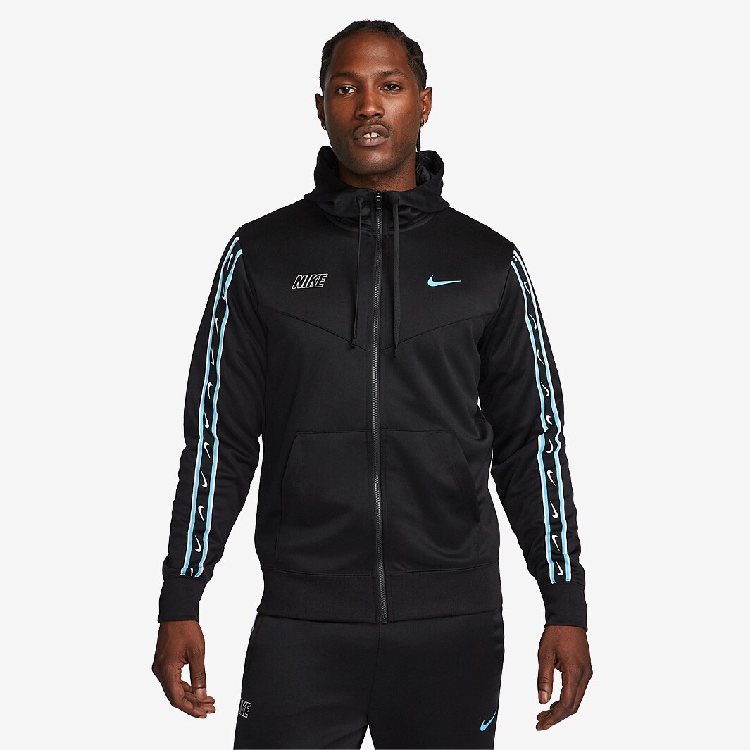 Nike Sportswear Repeat Full Zip Hoodie - Black/Baltic Blue - Tops ...