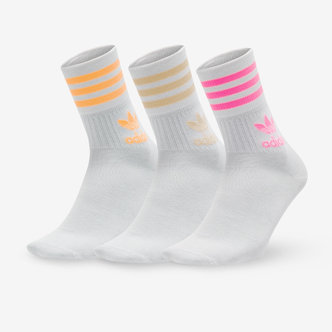 adidas Originals Mid-Cut Crew Socks (3 Pairs) - White/Glow Orange/Acid ...