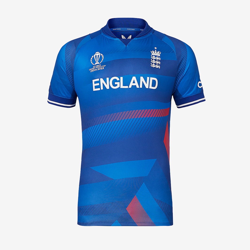 Castore ECB England WC ODI Shirt - Sodalight Blue/White/High Risk Red ...