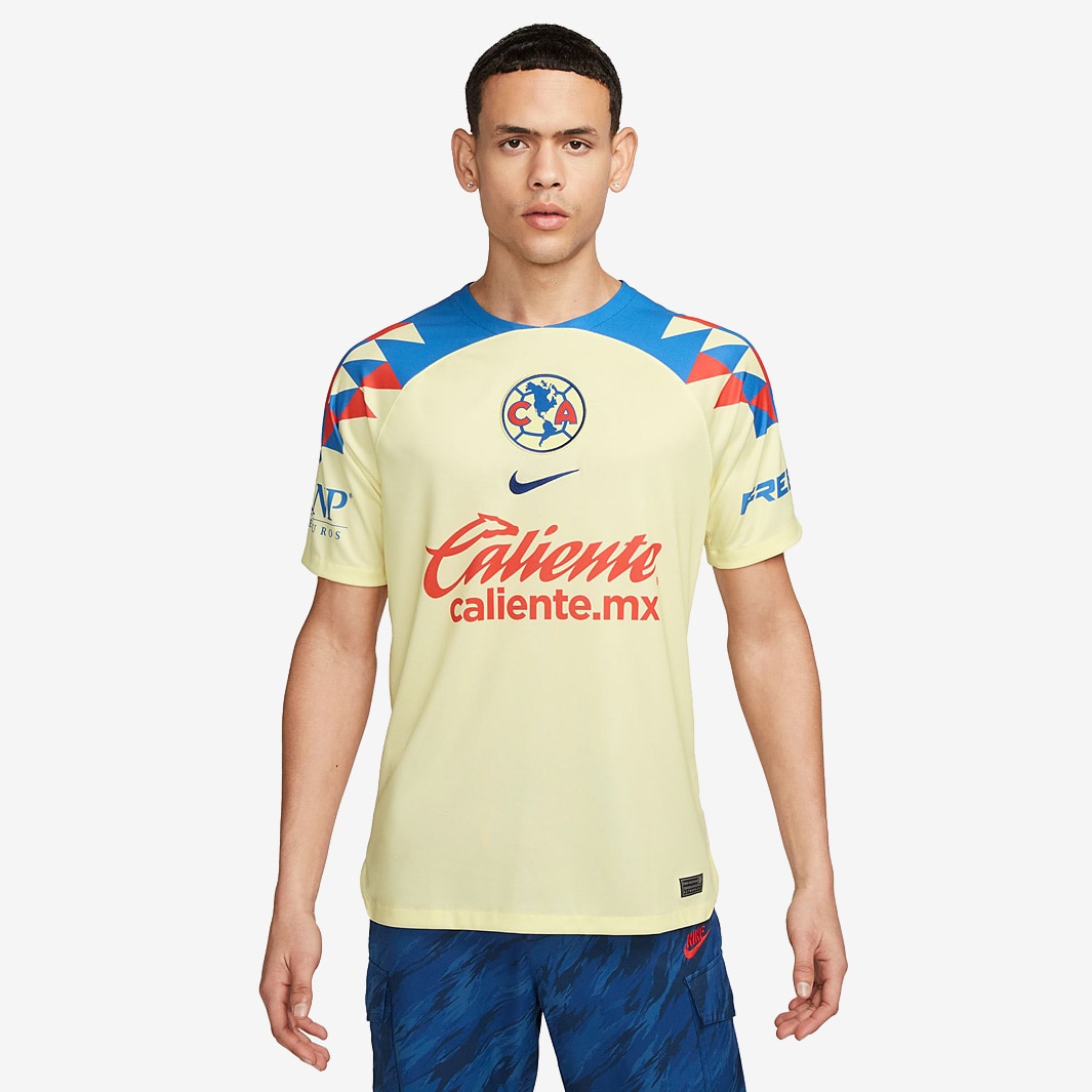 Nike Club America 23 24 Stadium SS Home Jersey Lemon Chiffon Habanero Red Habanero Red Mens Replica