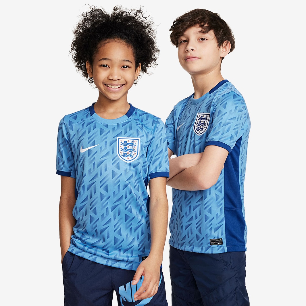 Nike Kids England 2023 Dri-Fit Stadium SS Away Shirt - Coast/Gym Blue ...