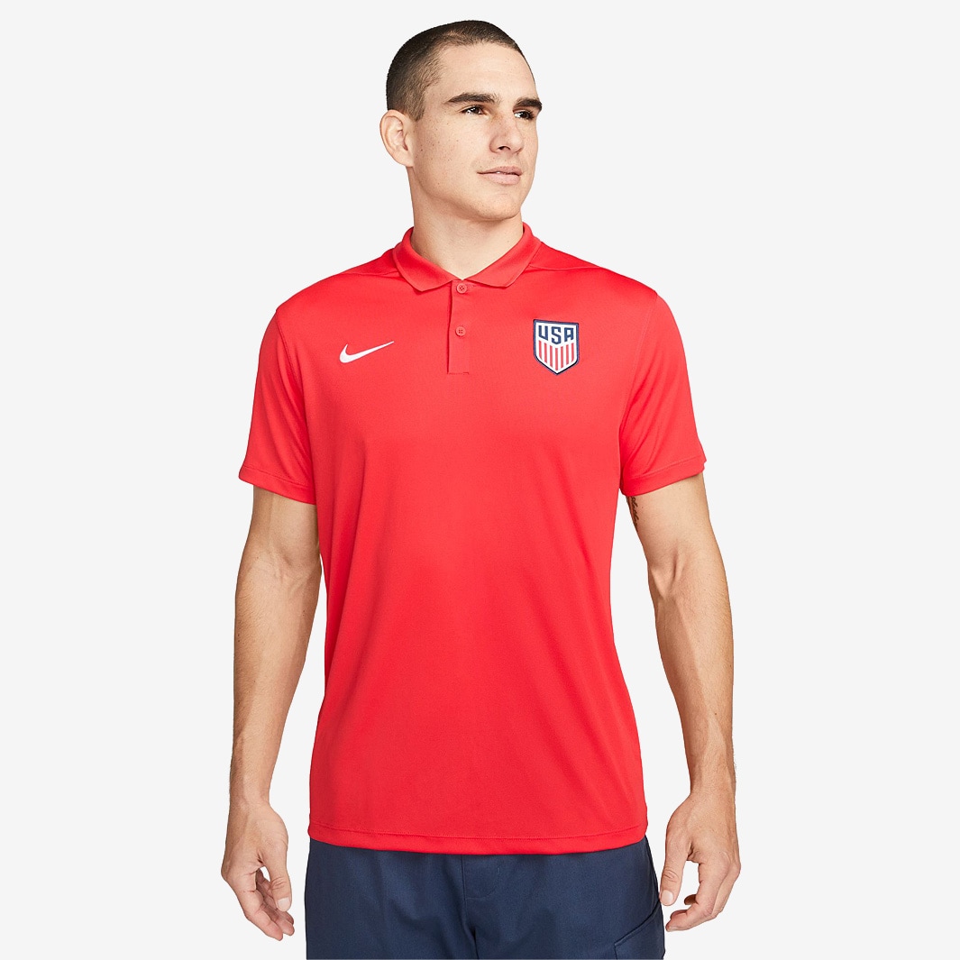 Nike USA 23/24 Dri-Fit Victory Solid Polo Shirt - Speed Red/White ...