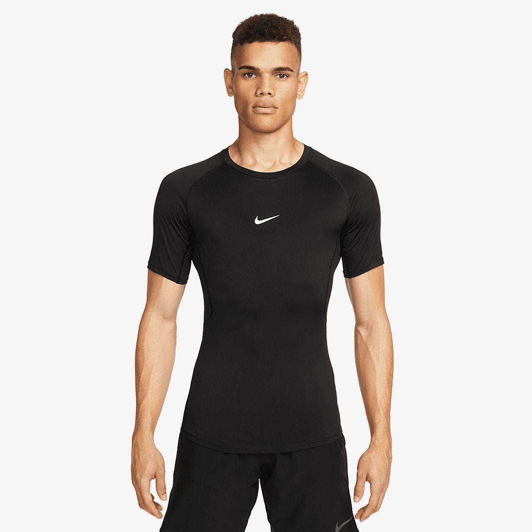 Nike Pro Dri-FIT Tight T-Shirt - Black/White - Mens Clothing | Pro ...