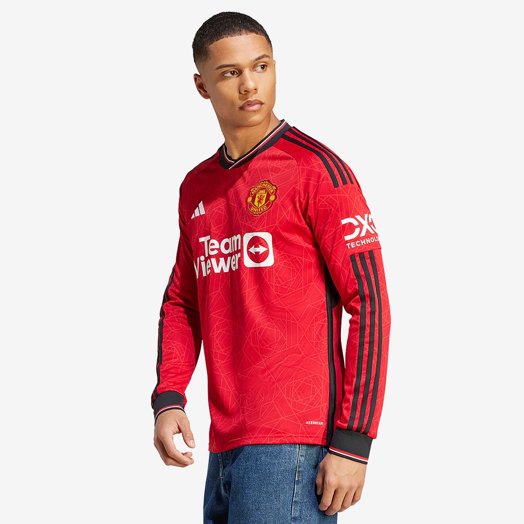 adidas Manchester United 23/24 LS Home Shirt - Team Colleg Red - Mens ...