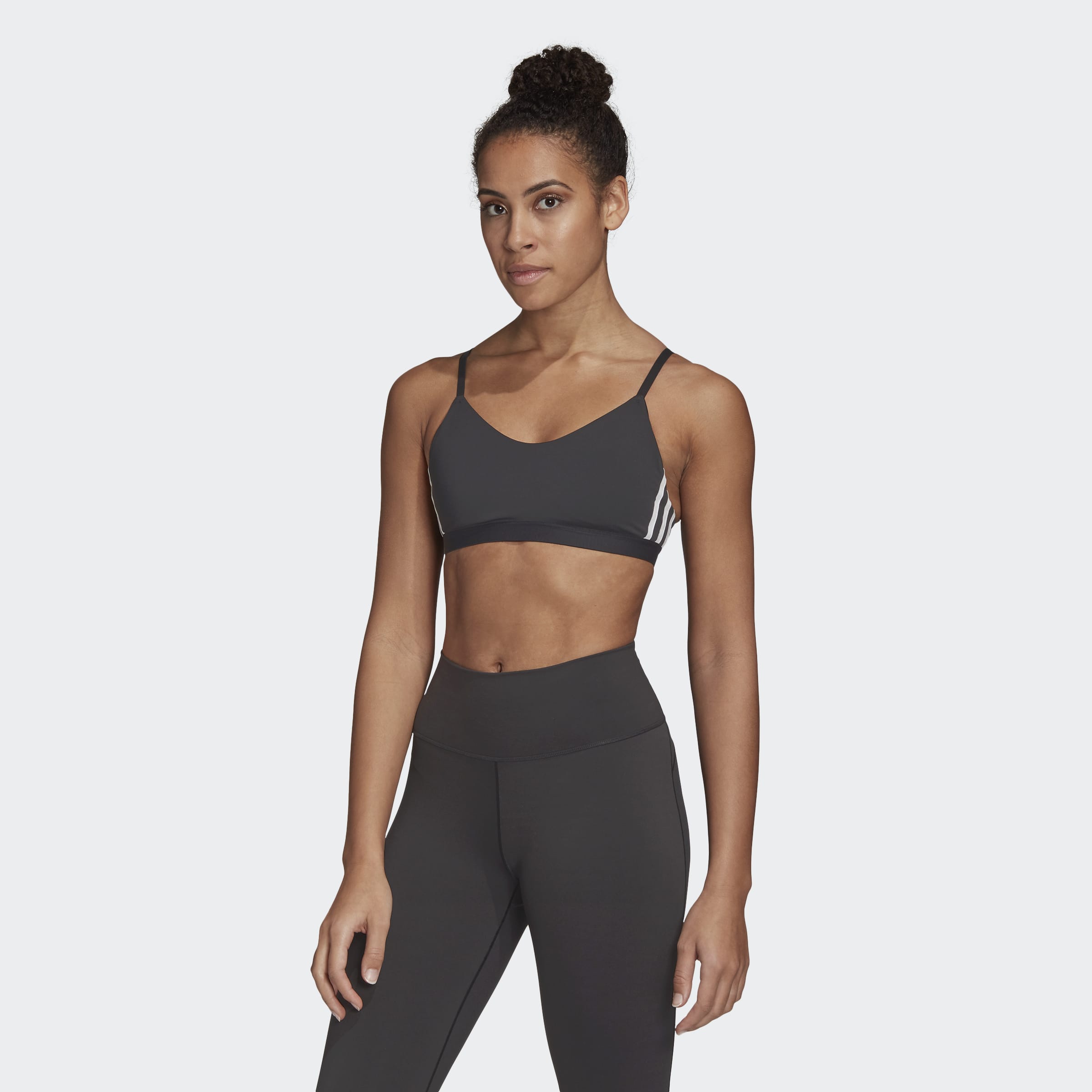 adidas Womens All Me 3 Stripes Sports Bra - Black/White - Womens Clothing