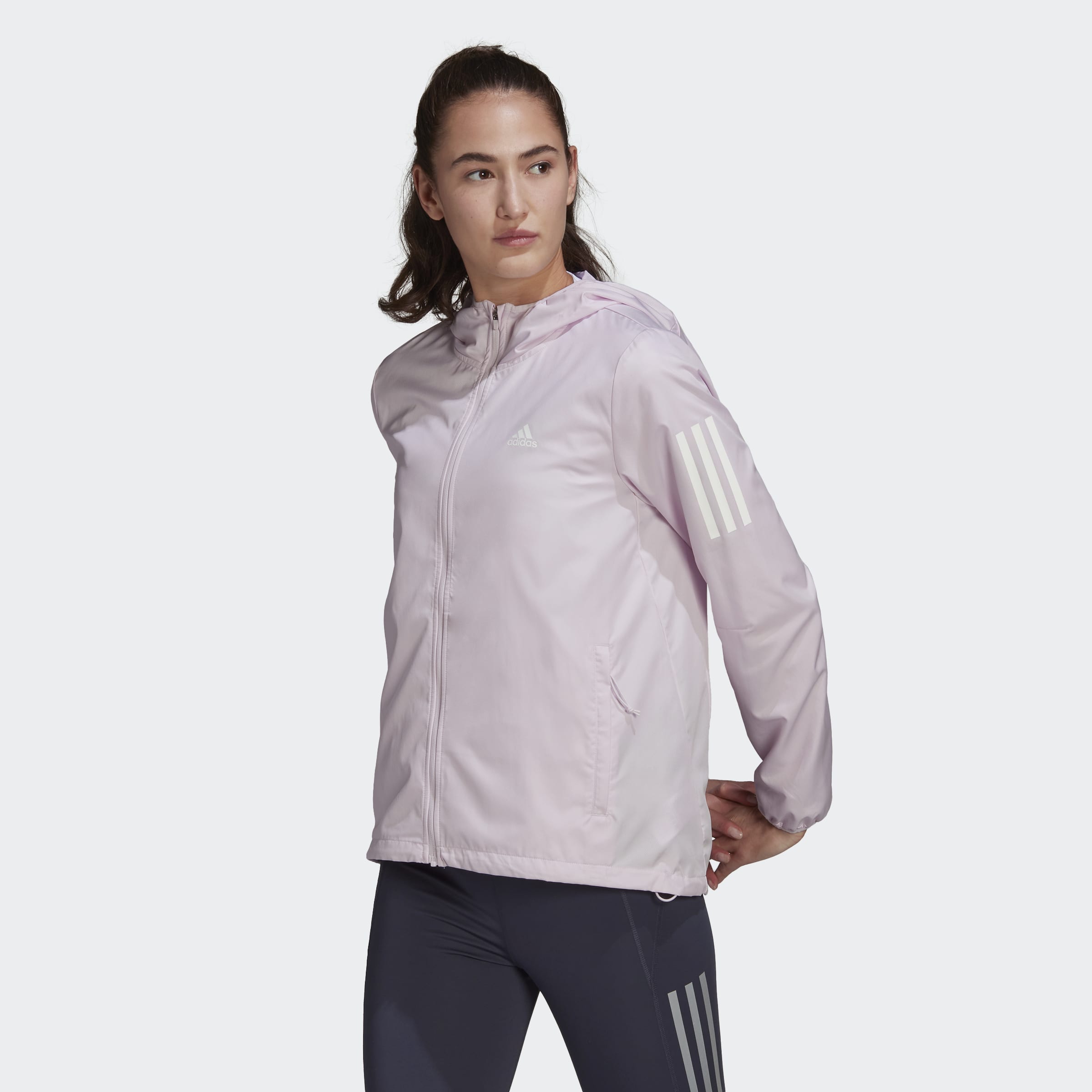 adidas Womens Own The Run Hooded Windbreaker Jacket - Almost Pink ...
