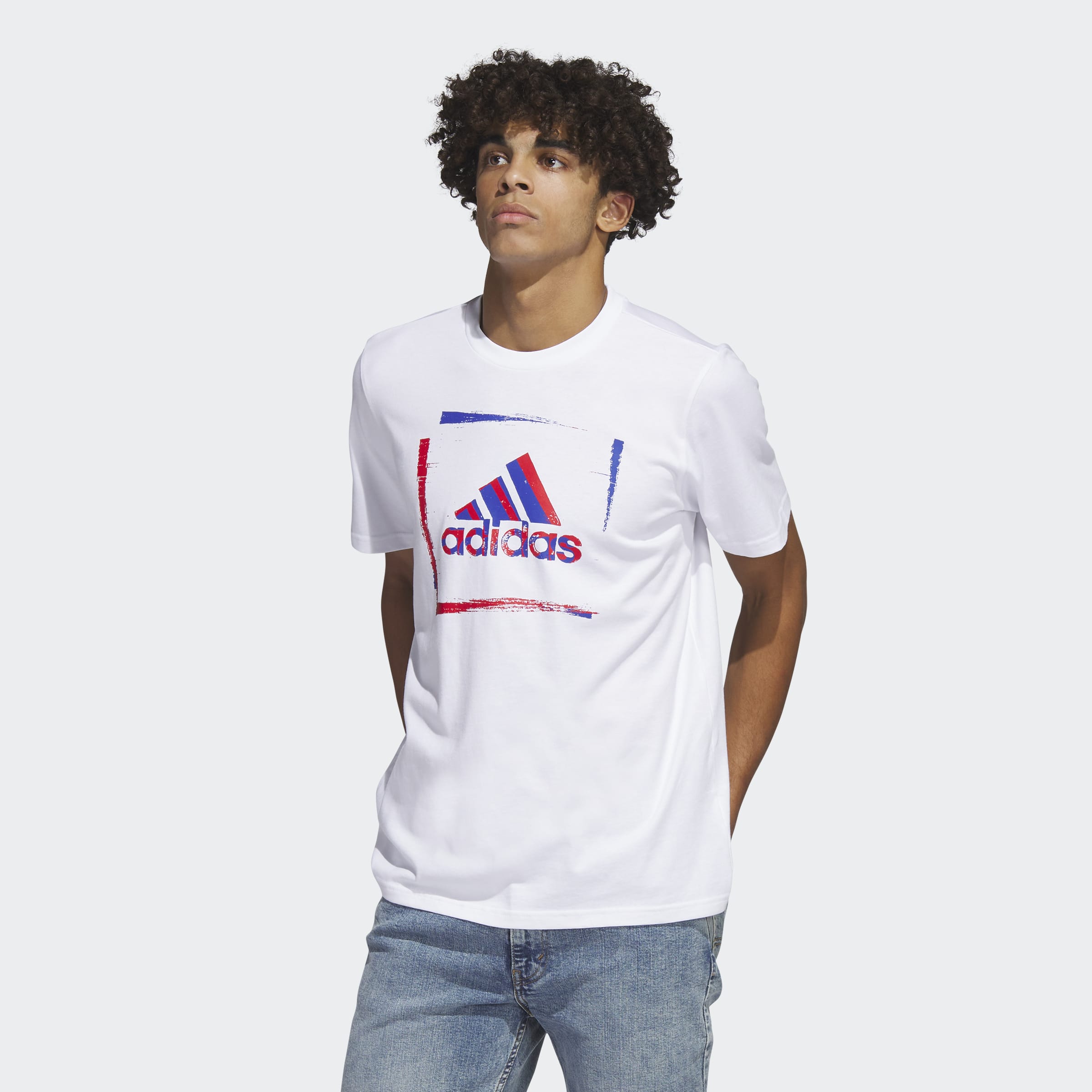 adidas Two-Tone Stencil Short Sleeve Graphic T-Shirt White Mens ...