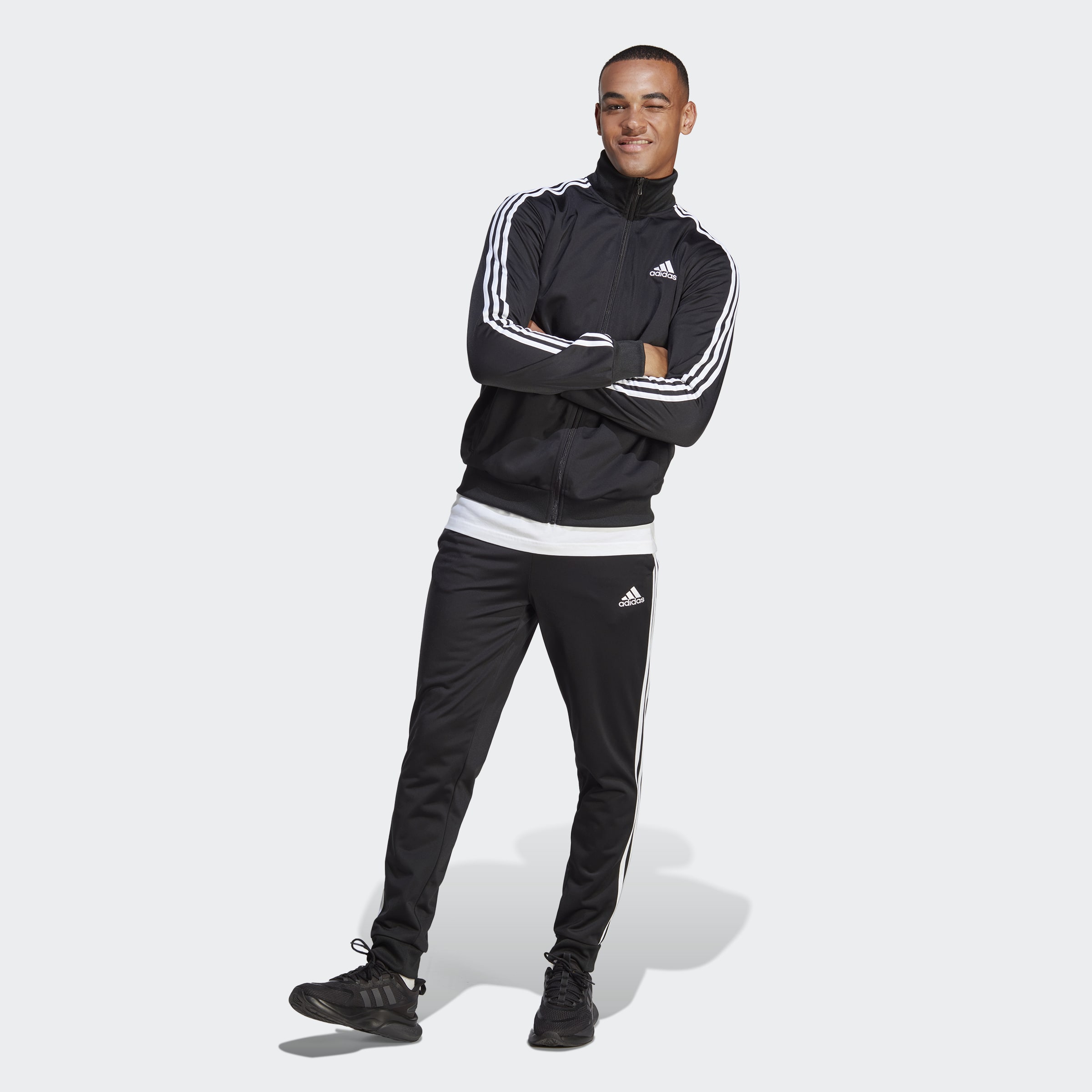 adidas Sportswear Basic 3-Stripes Tricot Tracksuit Black Mens Clothing