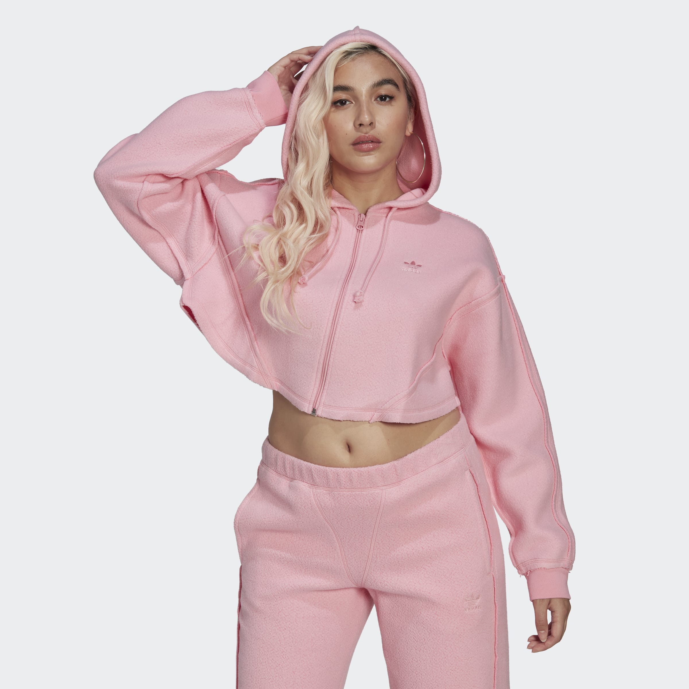 adidas Originals Crop Full-Zip Loungewear Hoodie Light Pink Womens ...
