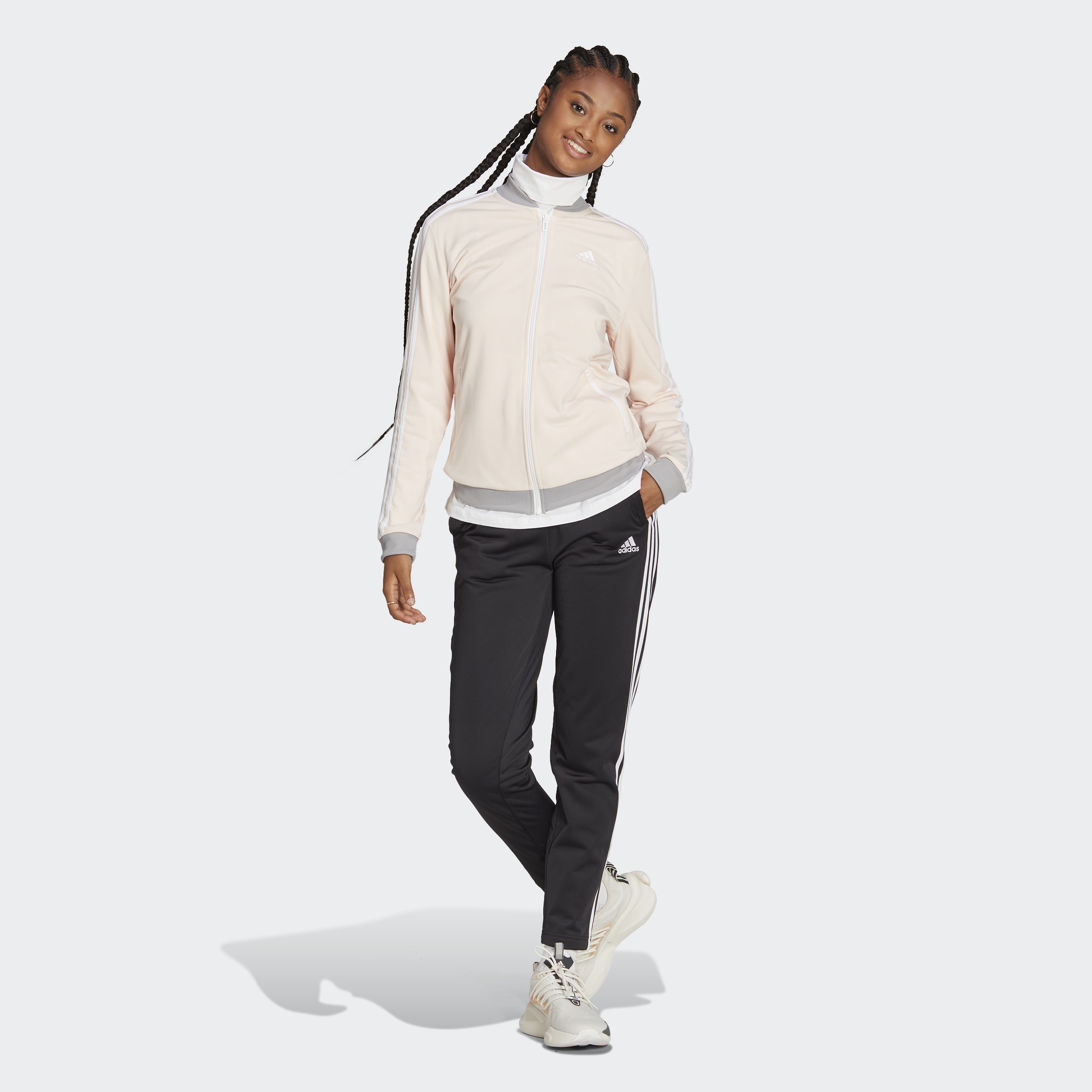 adidas Essentials 3Stripes Tracksuit Black / Wonder Quartz / White