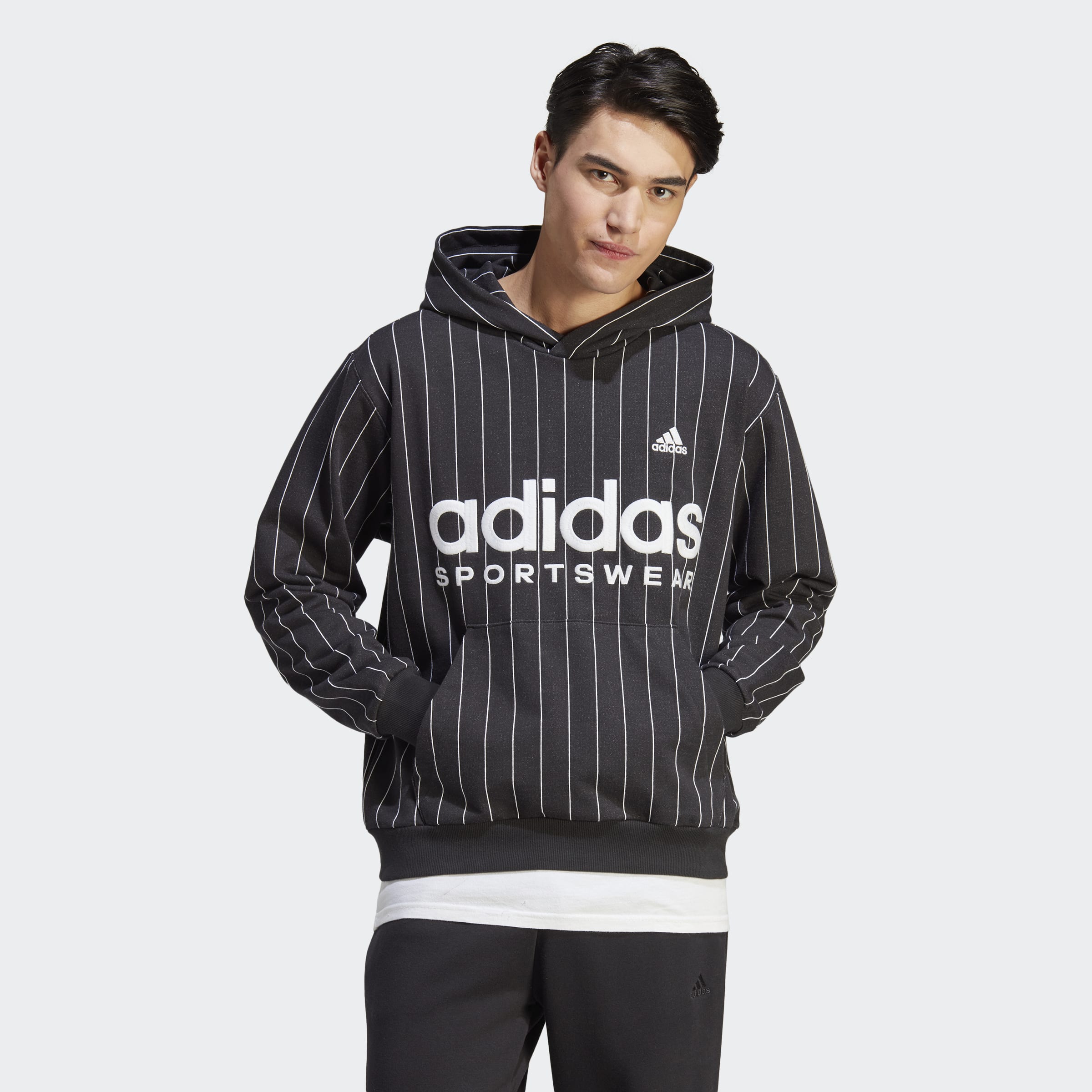 adidas Pinstripe Fleece Hoodie Black Mens Clothing