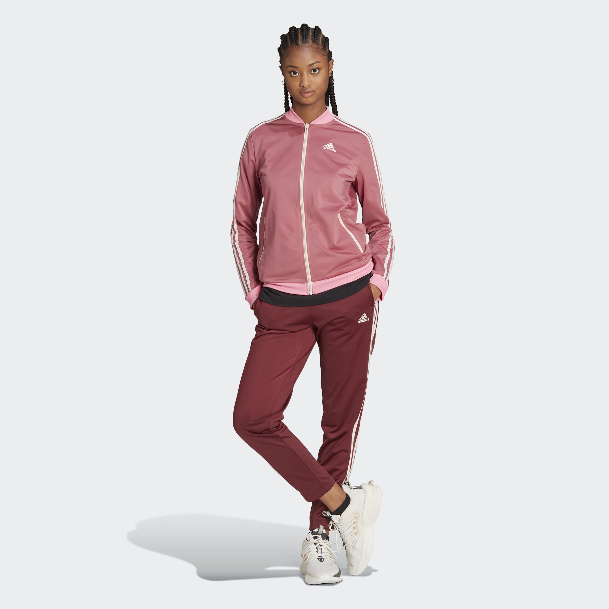 Adidas Essentials 3 Stripes Tracksuit Shadow Red Pink Strata Wonder Quartz Bliss Pink 7914