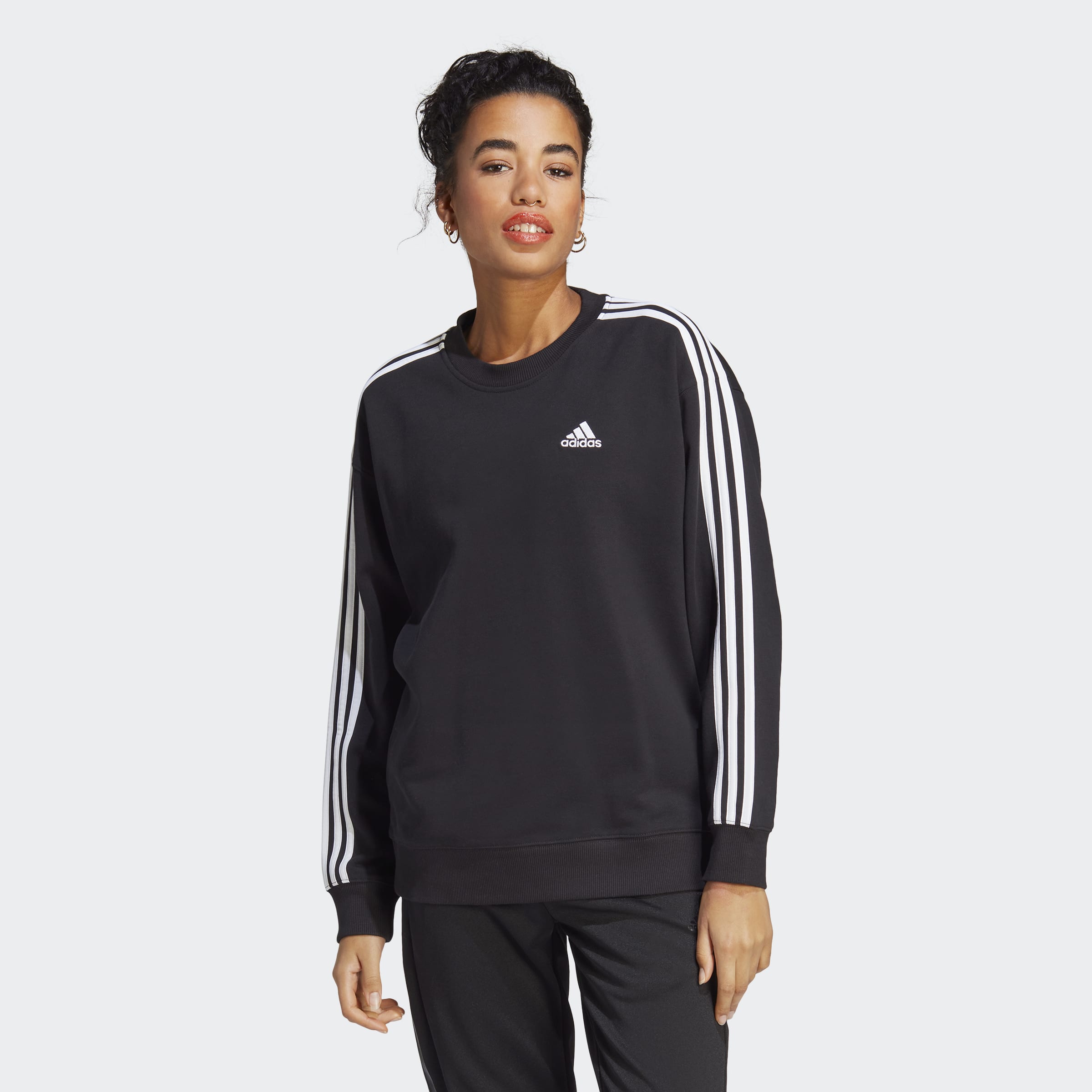 adidas Essentials 3-Stripes Sweatshirt Black / White Womens Clothing ...