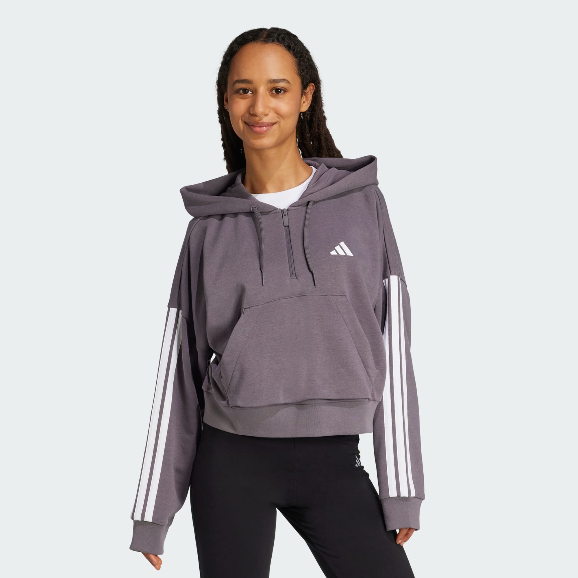 Adidas Women Essentials 3 Stripes French Terry Quarter Zip H Grey