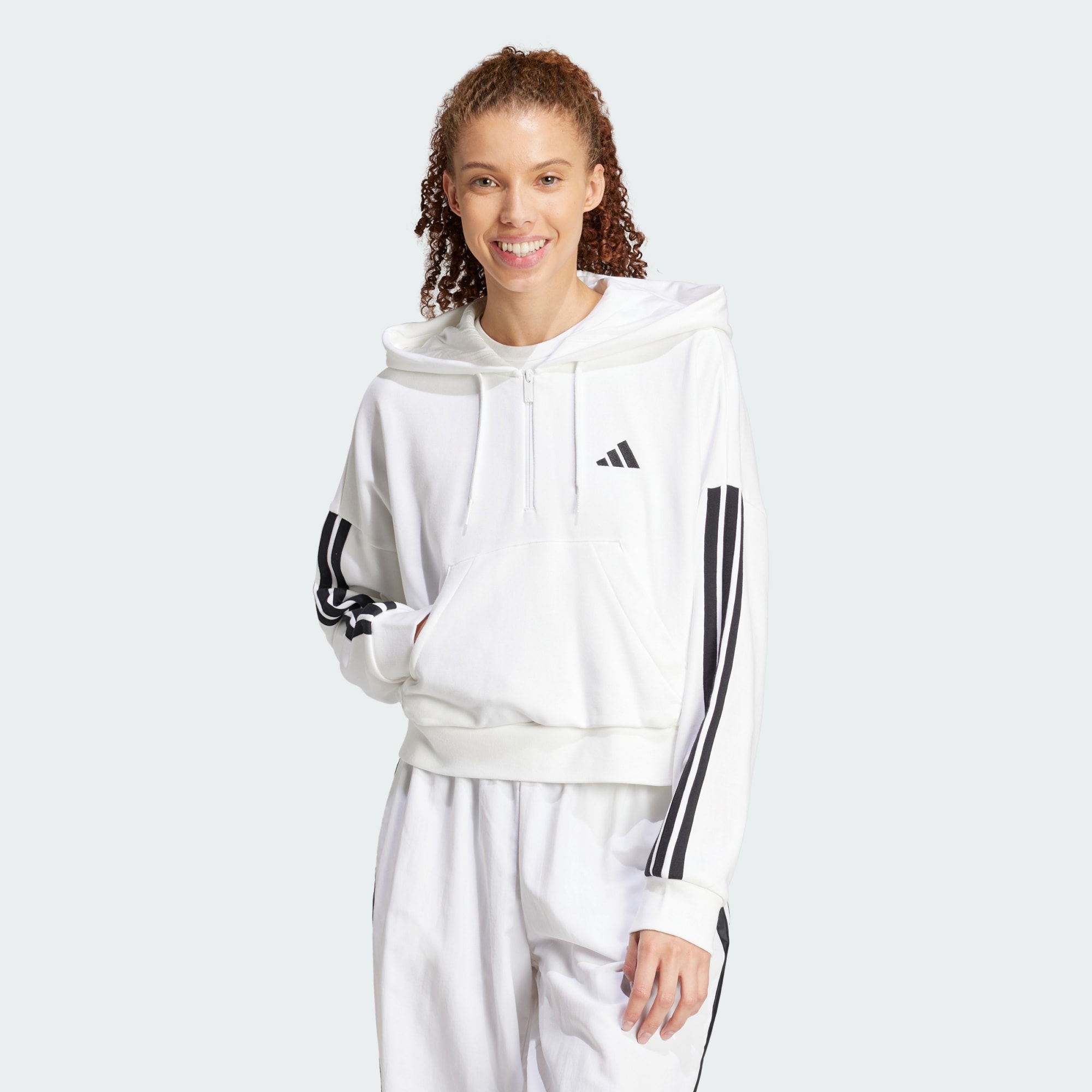 Adidas Women Essentials 3 Stripes French Terry Quarter Zip H Grey