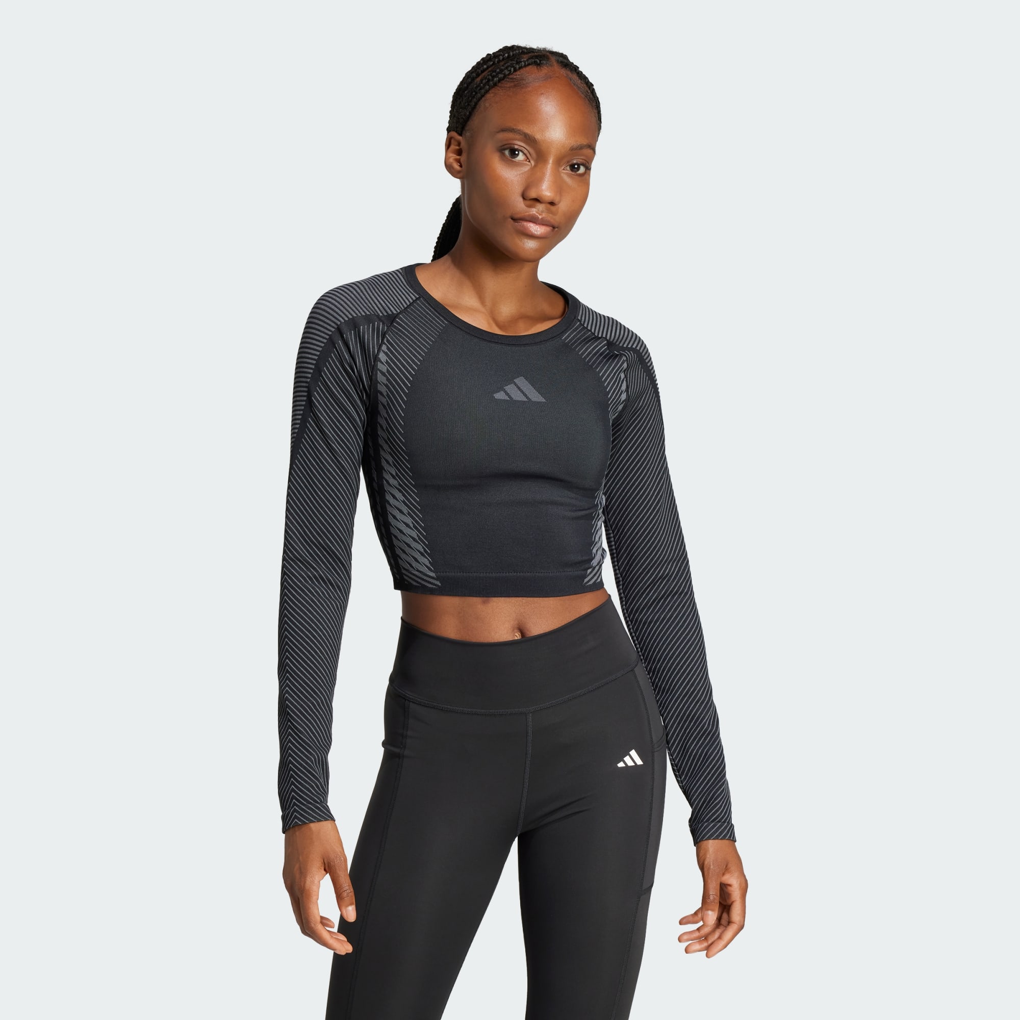 Adidas Women Seamless Knitted Long Sleeve Tee Black