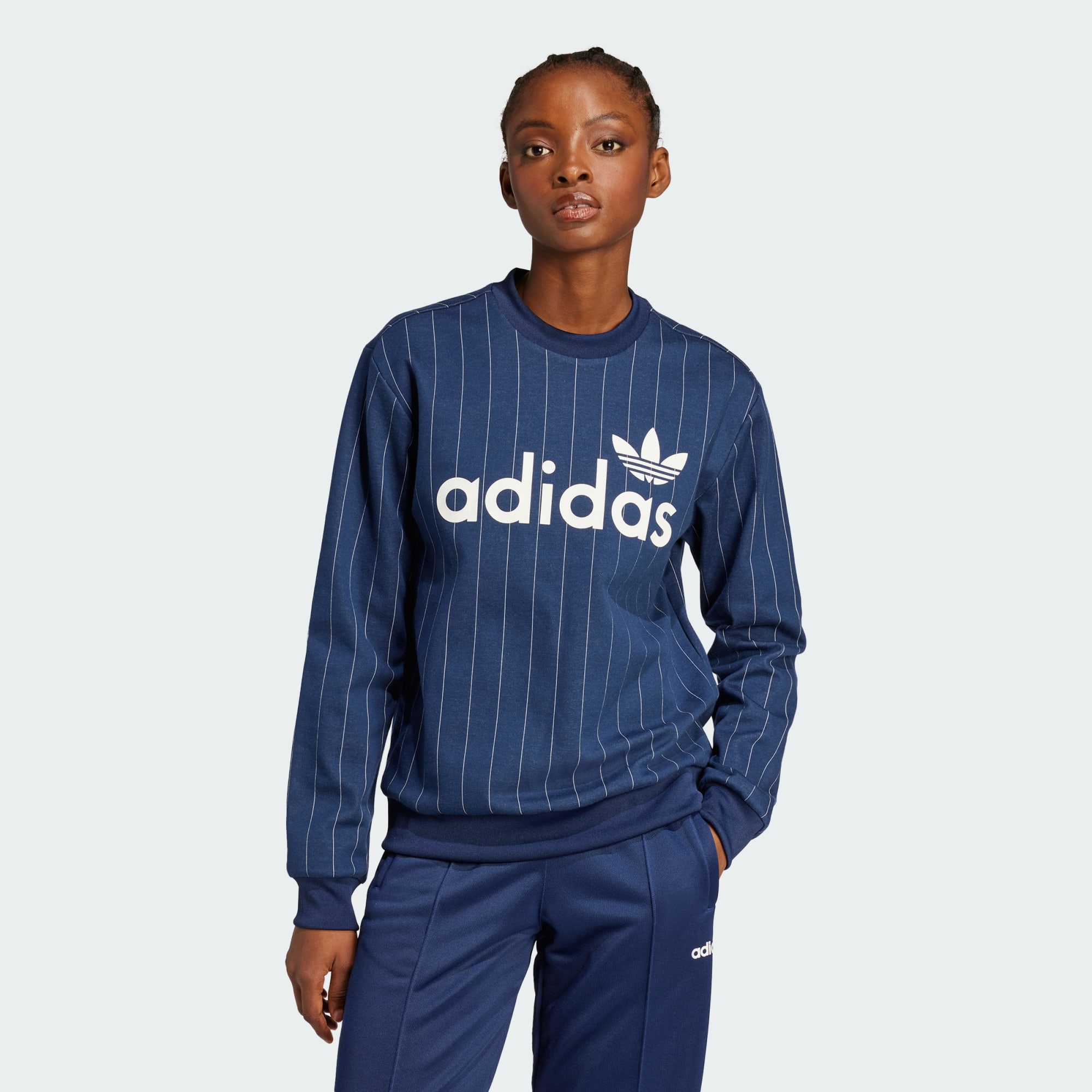 Adidas Originals Women Pinstripe Graphic Sweatshirt Blue