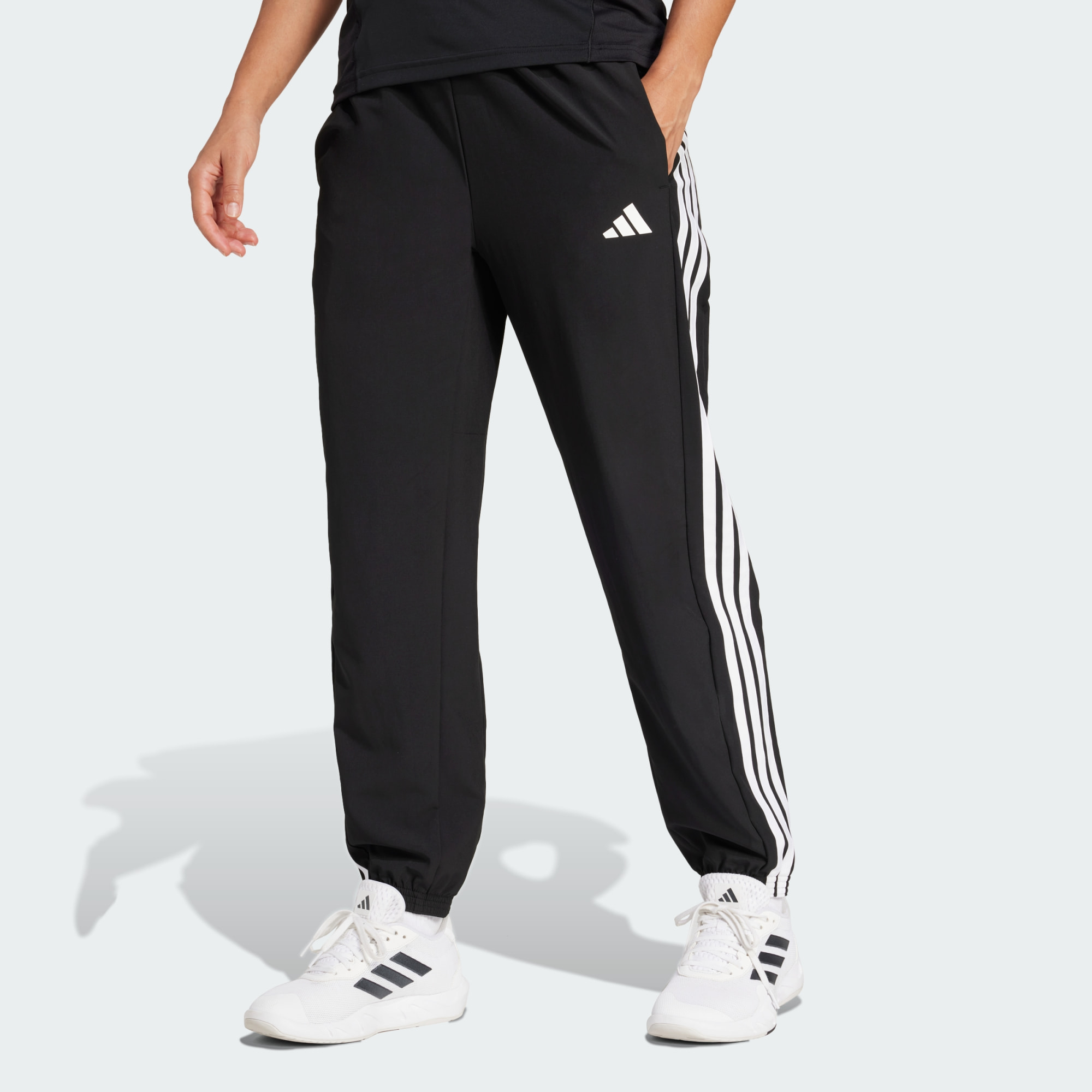 Adidas Women Train Essentials 3 Stripes Woven Pants Black