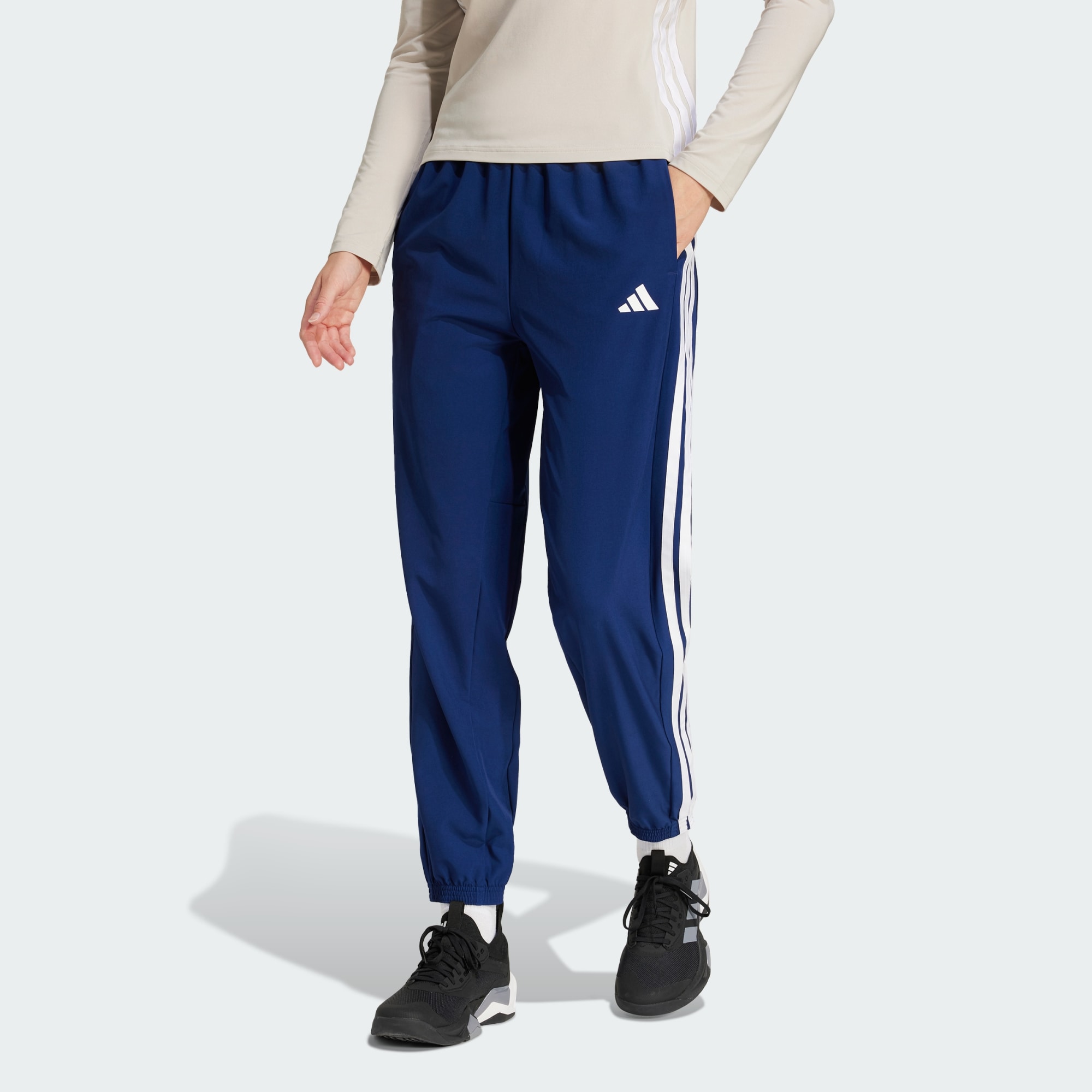 Adidas Women Train Essentials 3 Stripes Woven Pants Black