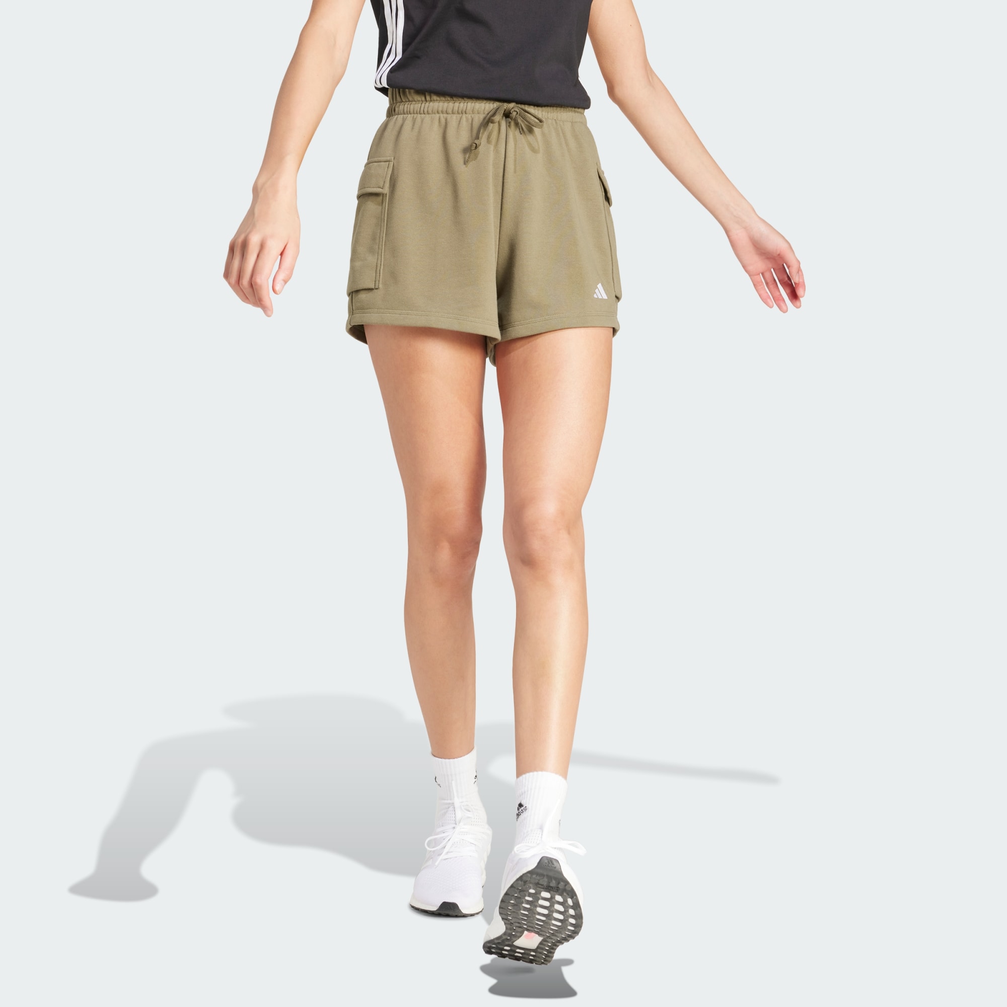 Adidas Women Essentials Small Logo French Terry Cargo Shorts Green