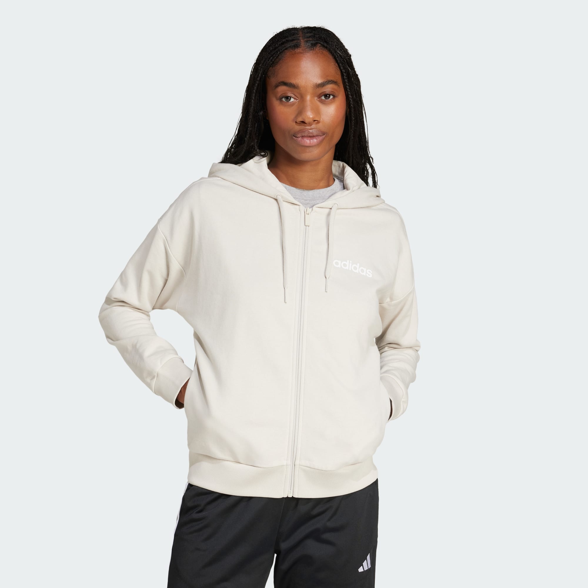 Adidas Women Essentials Linear Full Zip French Terry Hoodie Black
