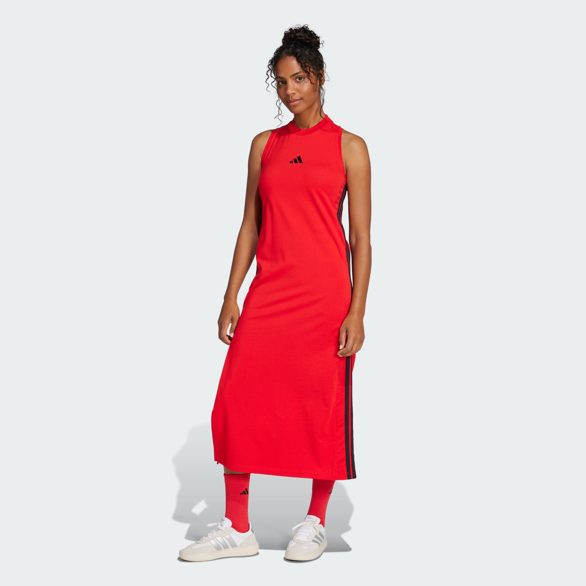 Adidas Women Essentials 3 Stripes Long Racerback Dress Grey