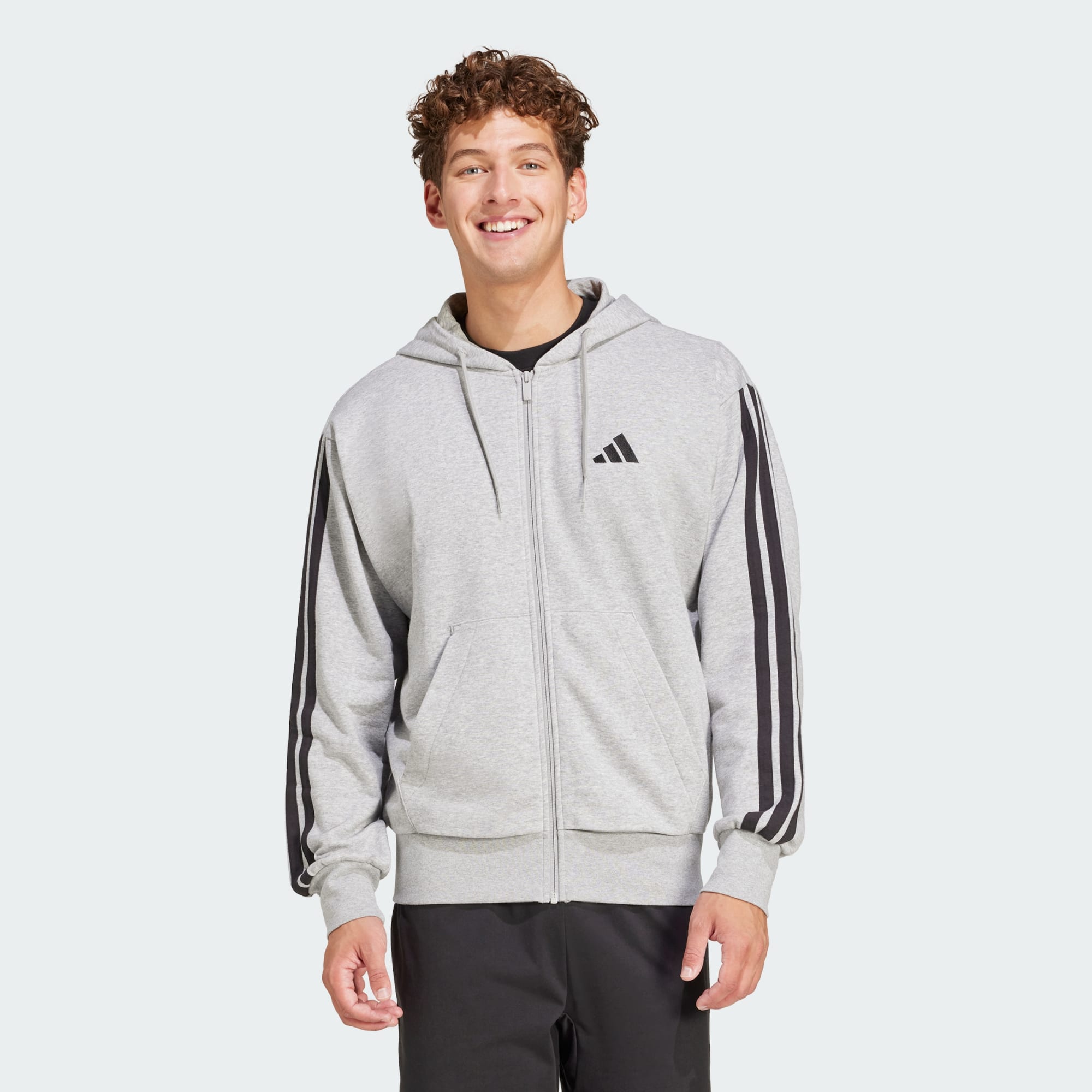 Adidas Men Essentials 3 Stripes French Terry Full Zip Hoodie Black