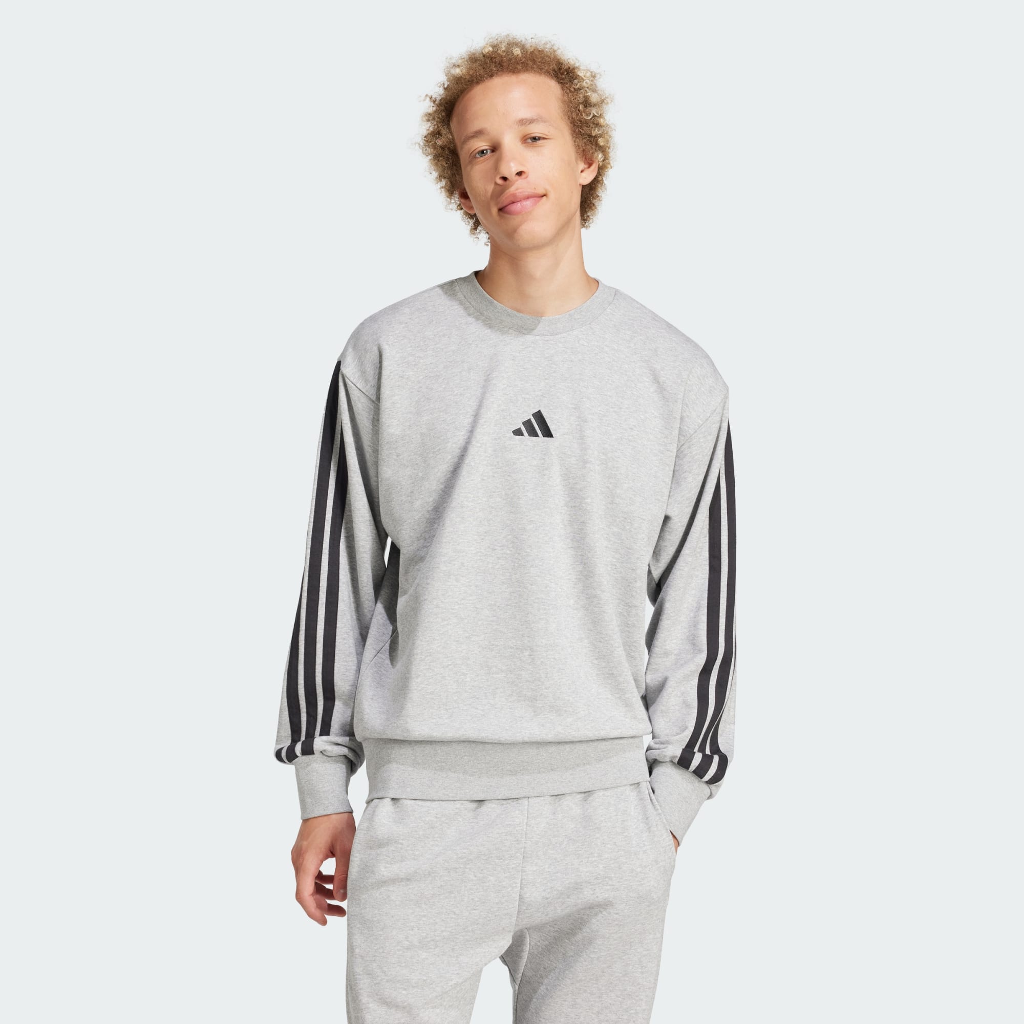 Adidas Men Essentials 3 Stripes French Terry Sweatshirt Black